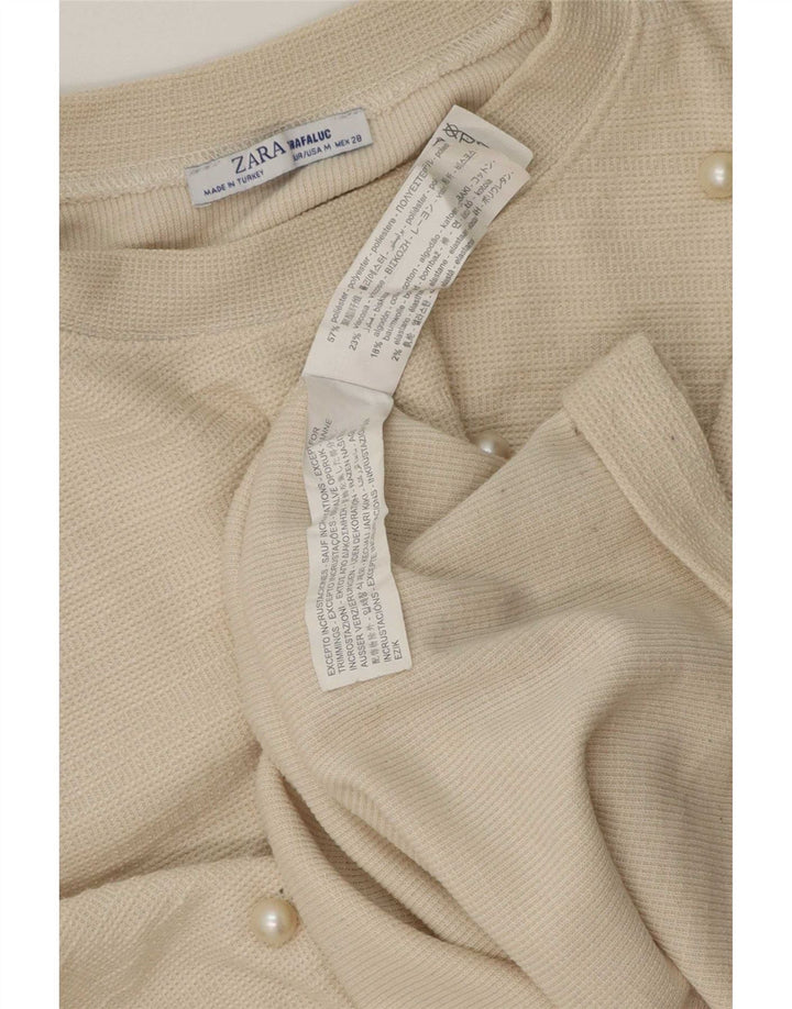 Zara Dame Top Langærmet UK 12 Medium Off White Polyester