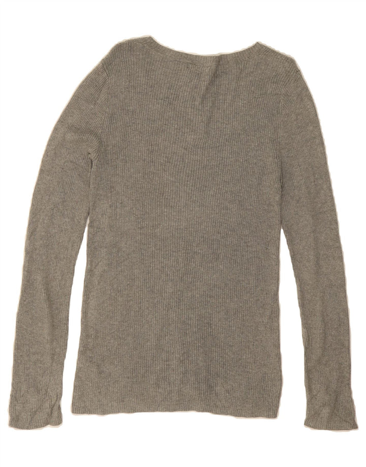 DKNY Womens V-Neck Jumper Sweater UK 14 Large Grey Cotton Vintage Dkny and Second-Hand Dkny from Messina Hembry 