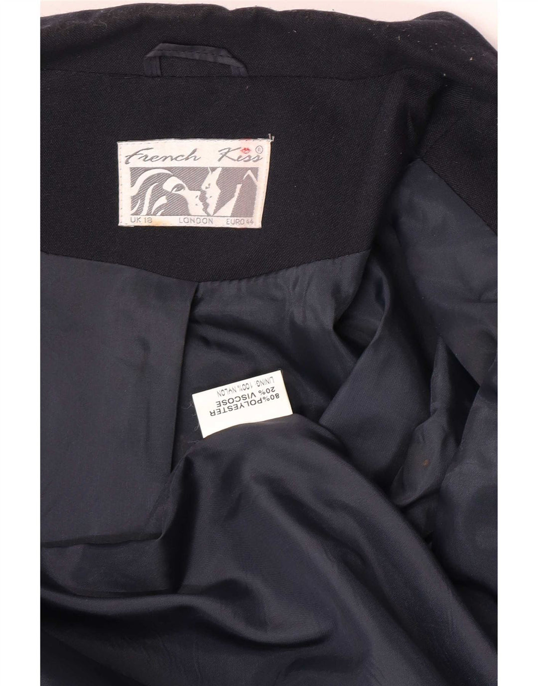 Vintage dame dobbeltradet blazerjakke UK 18 XL marineblå polyester