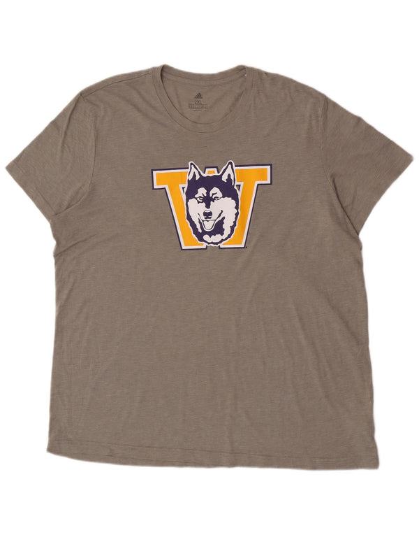 Adidas Herre Washington Huskies Grafisk T-Shirt Top 2XL Grå Polyester