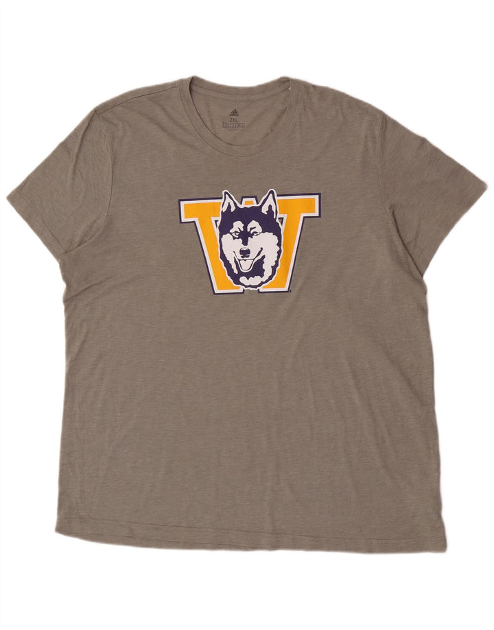 Adidas Herre Washington Huskies Grafisk T-Shirt Top 2XL Grå Polyester