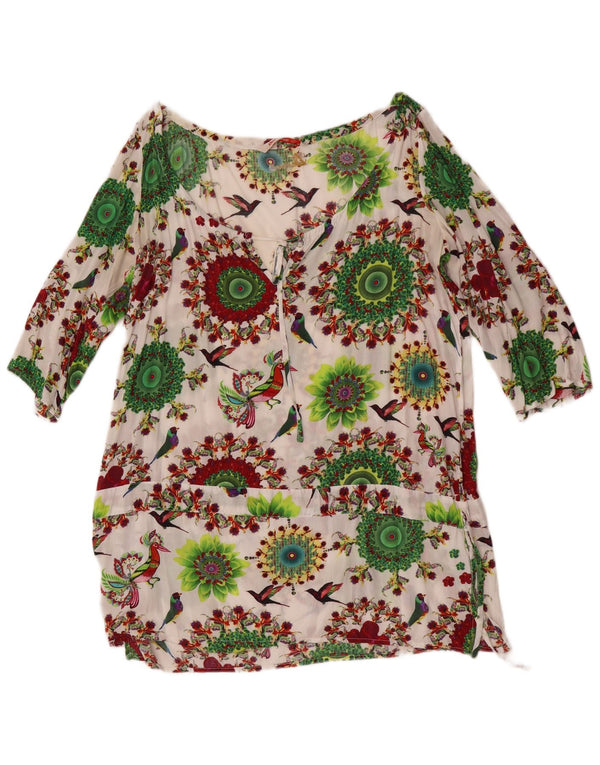Desigual Dame 3/4 ærmet bluse Top UK 14 Large Multicolored Floral