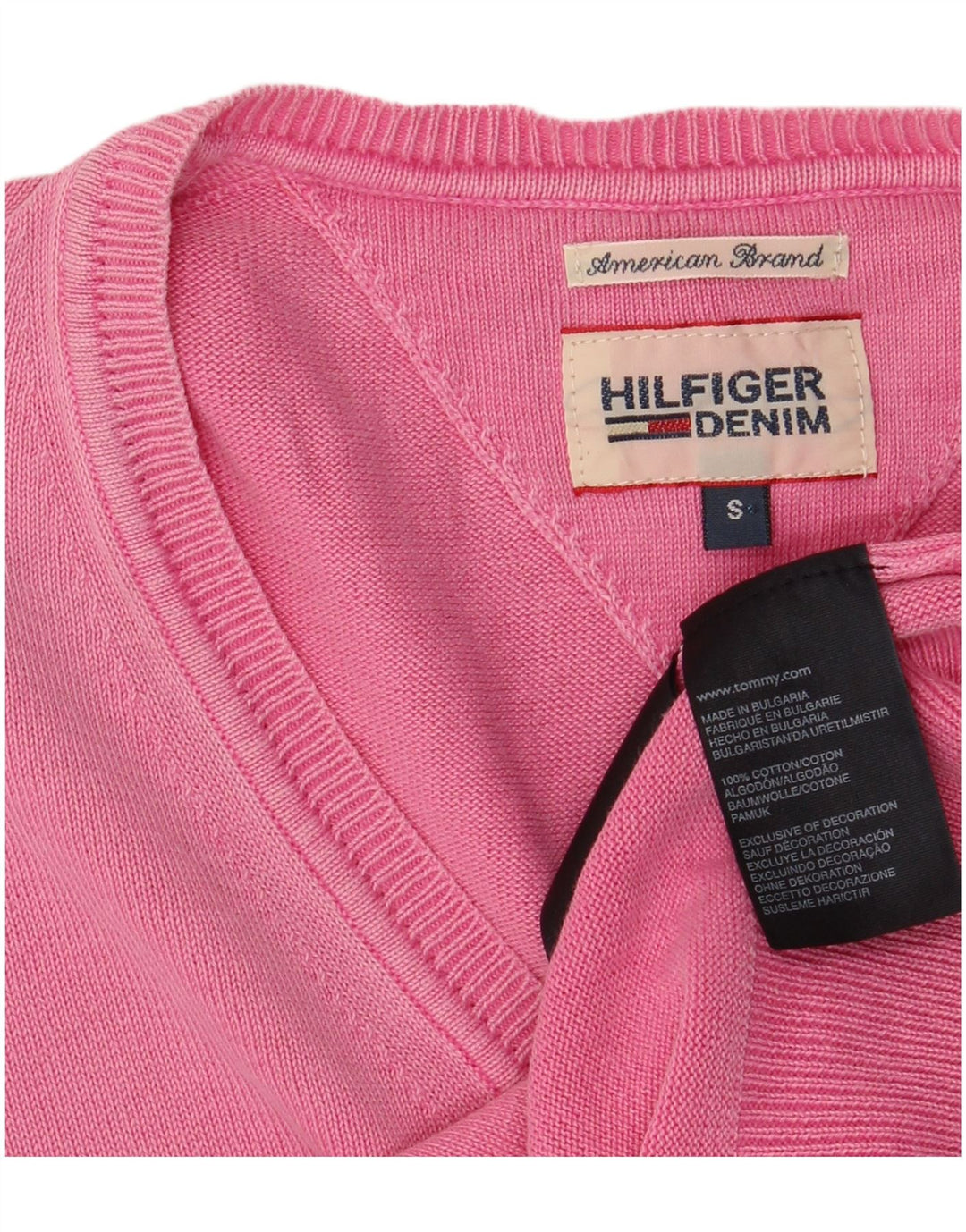 TOMMY HILFIGER Mens V-Neck Jumper Sweater Small Pink Cotton
