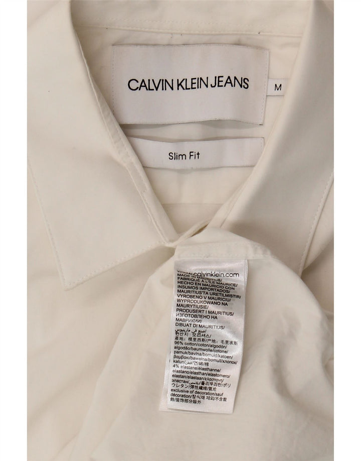CALVIN KLEIN JEANS Mens Slim Fit Shirt Medium White Cotton Vintage Calvin Klein Jeans and Second-Hand Calvin Klein Jeans from Messina Hembry 