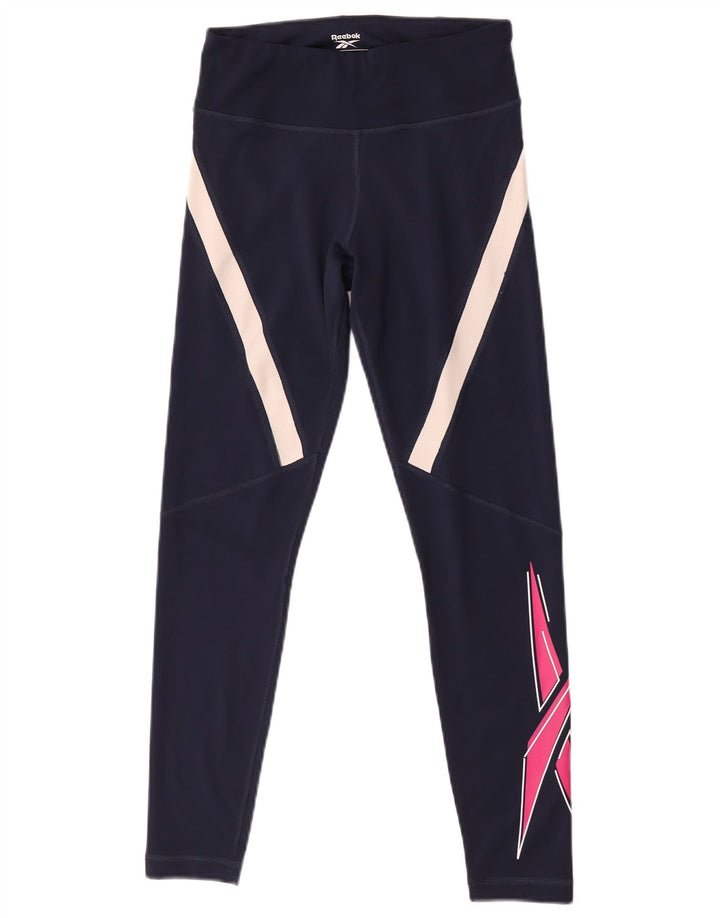 Reebok Grafiske Leggings til kvinder UK 8/10 Small Navy Blue Colourblock