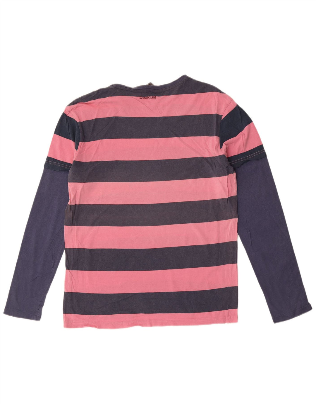 Desigual Herre Grafisk Top Langærmet Stor Pink Stribet Bomuld