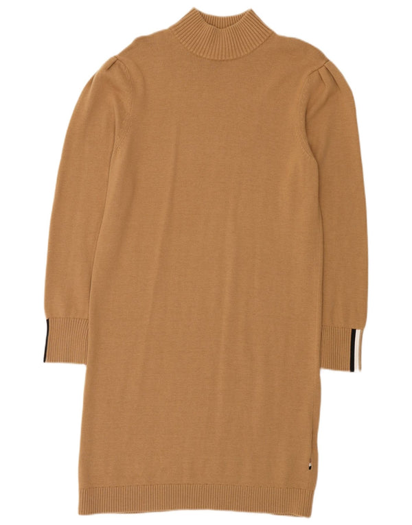 Hugo Boss Dame Langærmet Jumper Kjole UK 10 Lille Brun Bomuld