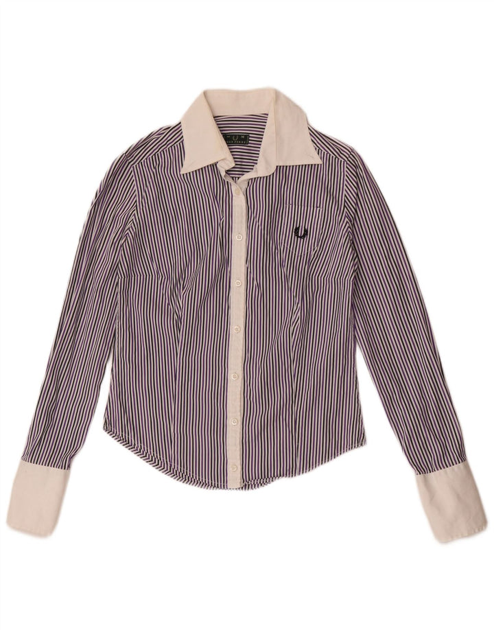 Fred Perry Formel skjorte til kvinder UK 12 medium lilla nålestribe