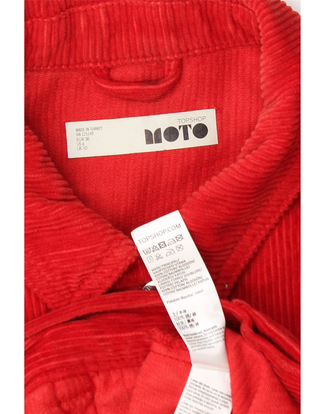 Topshop Dame Oversized Corduroy Jacket UK 10 Lille Rød Bomuld