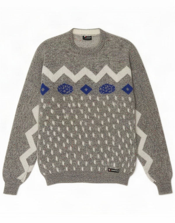 Vintage Dame sweater med rund hals IT 54 3XL Grå Geometric