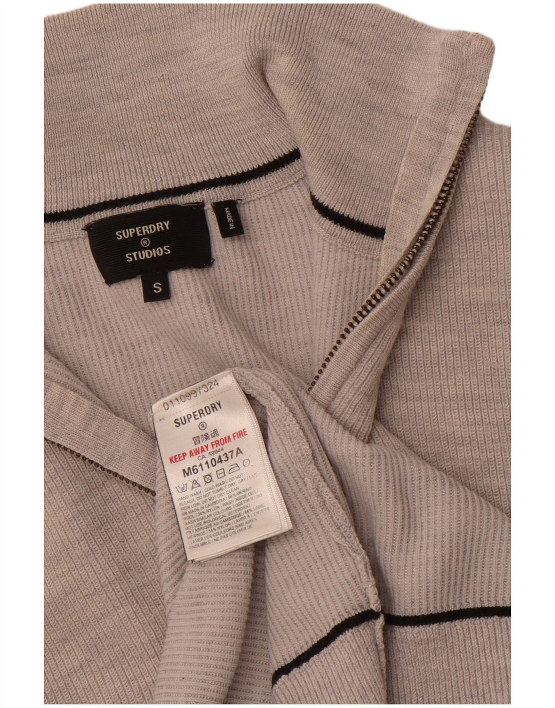 SUPERDRY Sweater med lynlås til mænd, lille grå merinould