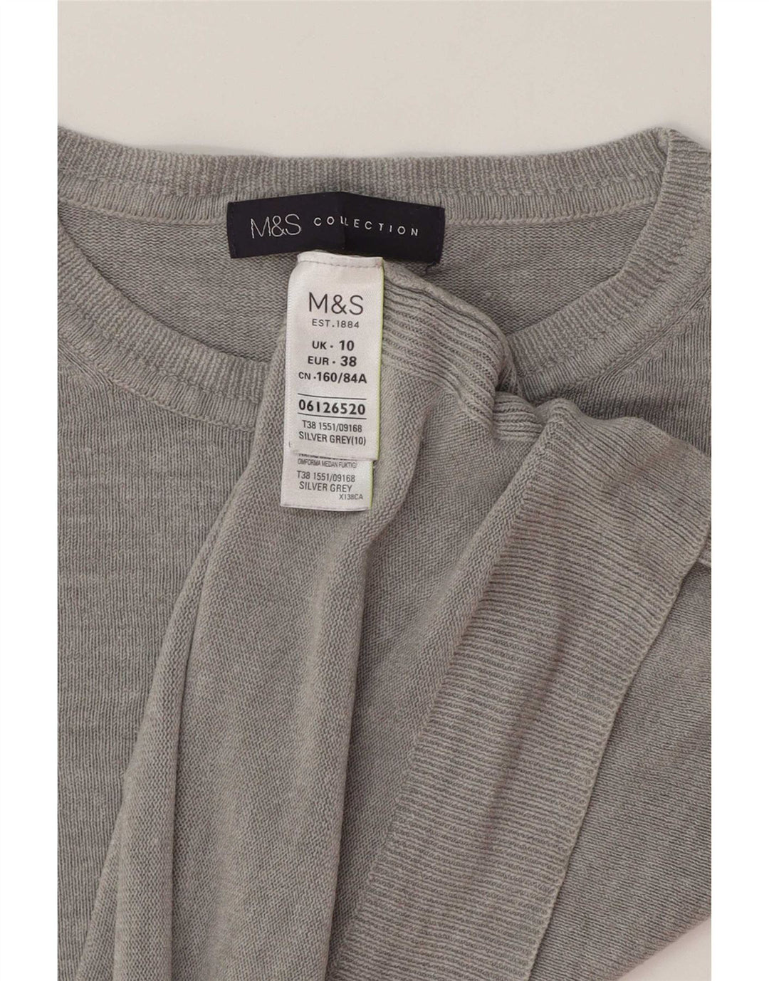 Marks & Spencer Dame Crop Crew Neck Jumper Sweater UK 10 Small Grey