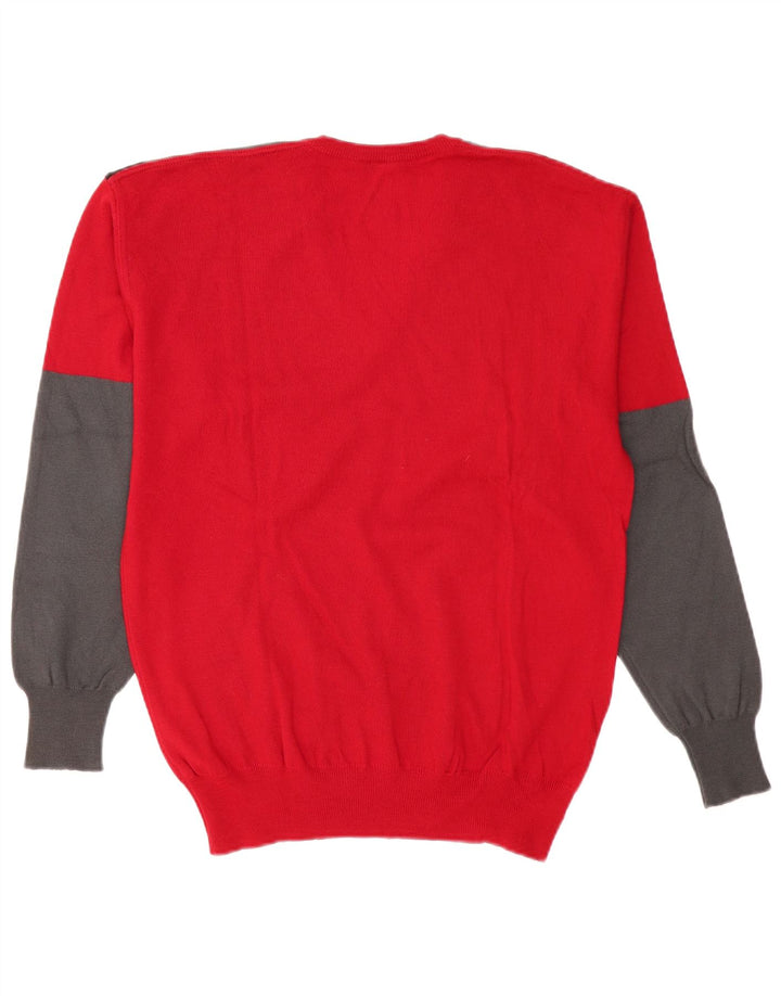 DALMINE Herre V-hals sweater IT 50 Medium Rød Colourblock Virgin Wool