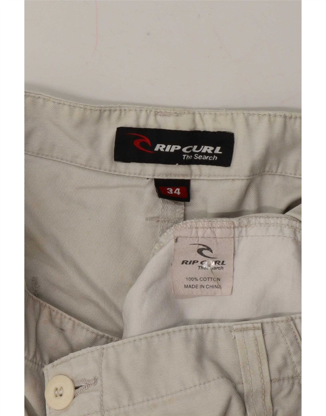 Rip Curl Herre Grafiske Casual Shorts W34 Stor Beige Bomuld