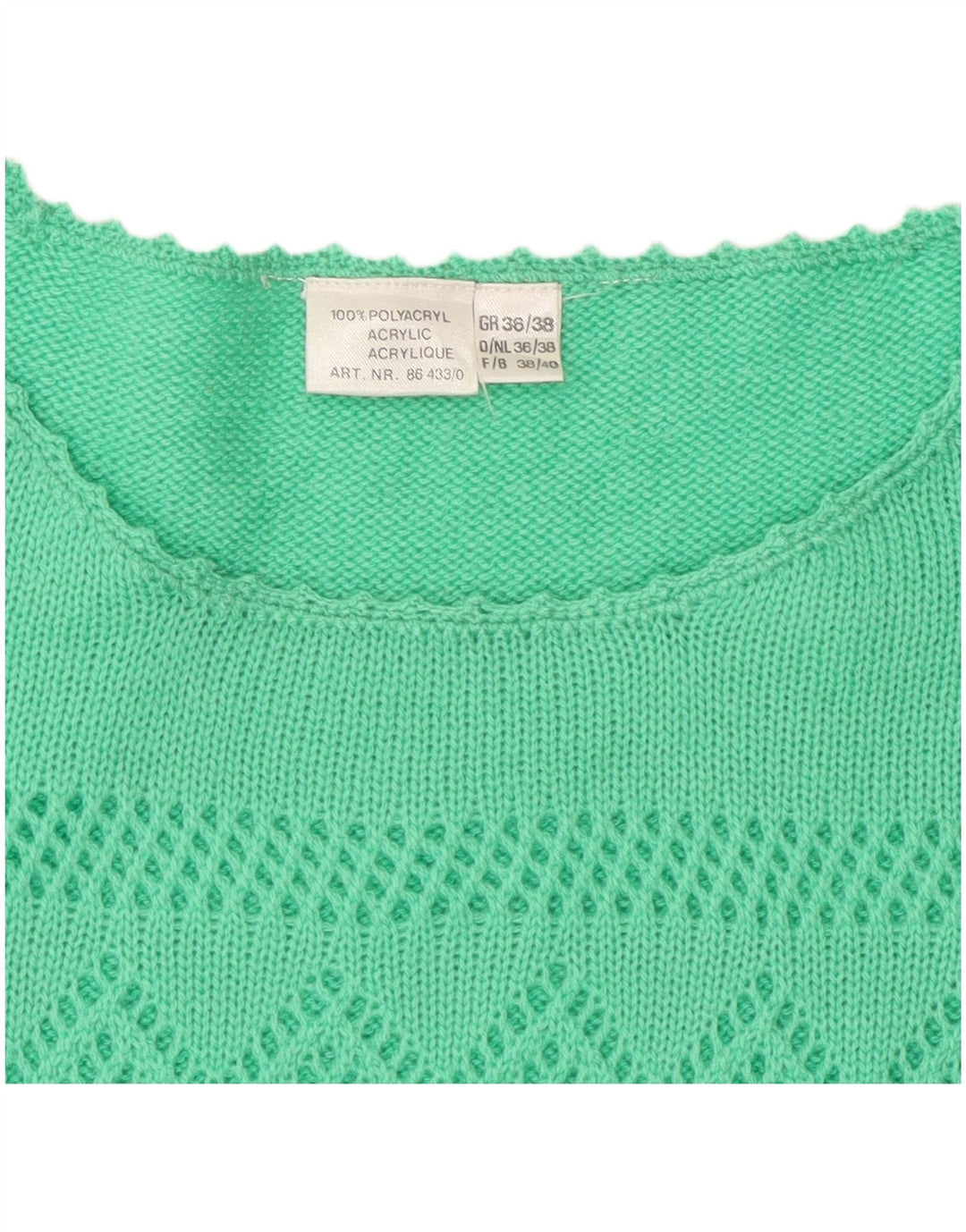 Vintage kvinders kortærmet sweater med rund hals EU 38 mellemgrøn