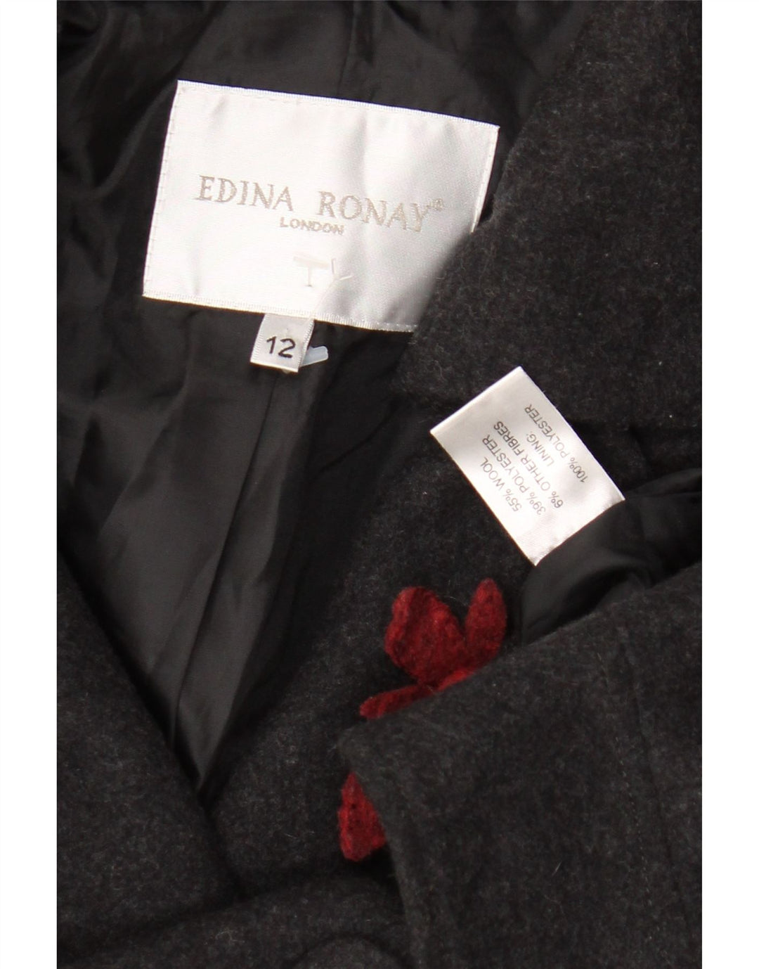 Edina Ronay Womens Crop 3/4-ærmet bomberjakke UK 12 mellemgrå uld