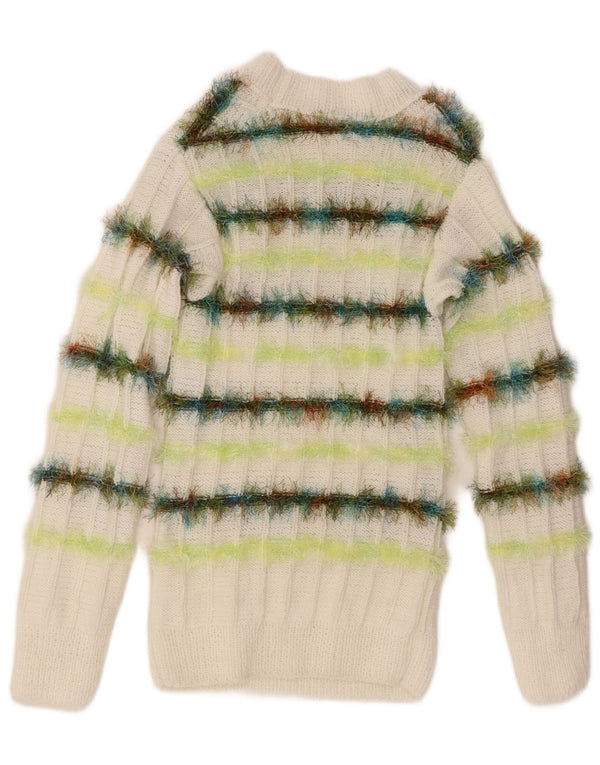 Vintage Dame Boat Neck Jumper Sweater UK 10 Small White Striped