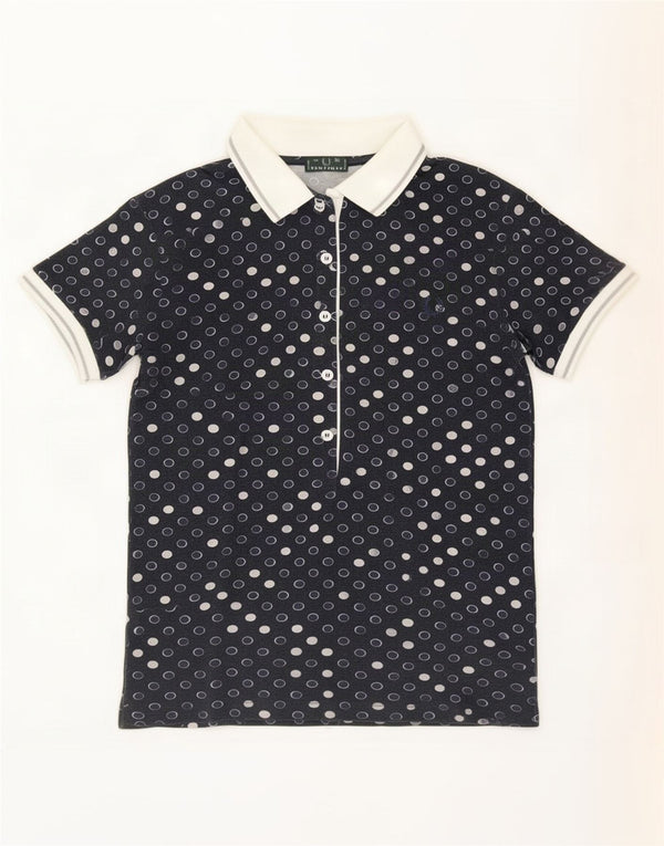 Fred Perry Womens Polo Shirt UK 12 Medium Navy Blue Spotted Cotton