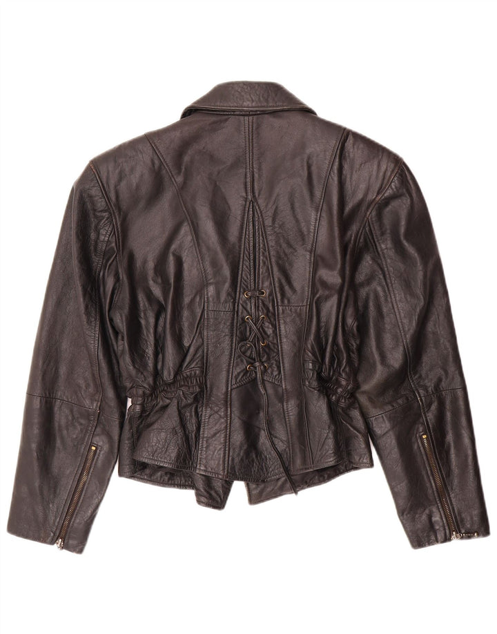 Vintage dame bikerjakke i læder EU 38 medium sort læder
