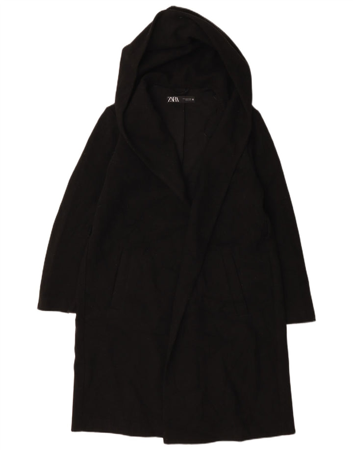 Zara Dame Hætte Åben Overfrakke UK 14 Medium Sort Polyester