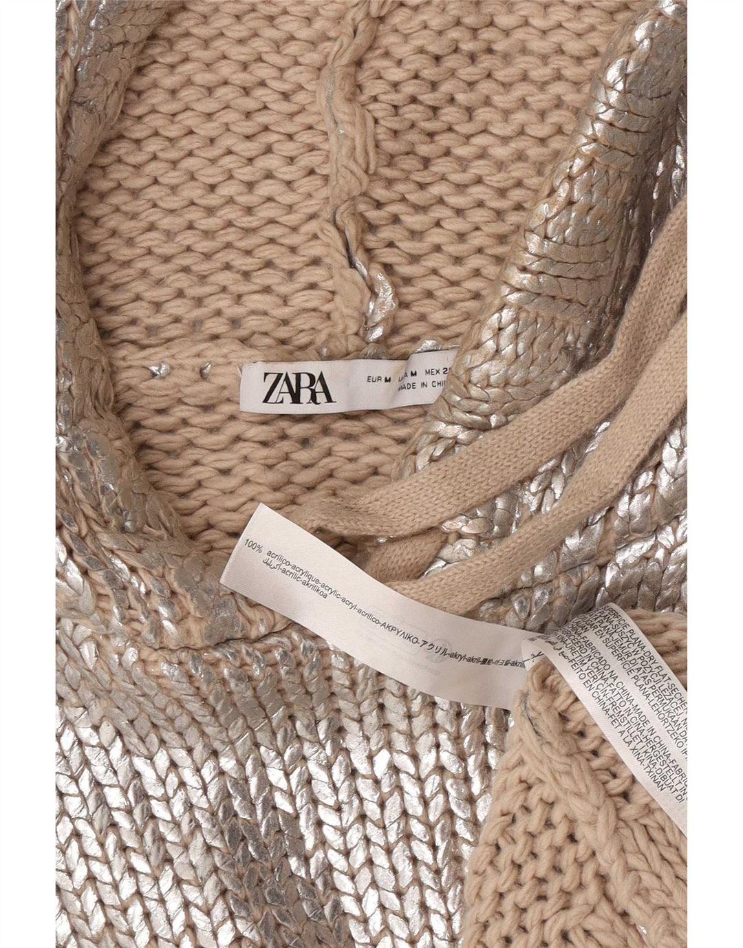 Zara Dame hættetrøje oversize sweater UK 14 Medium Sølv Akryl