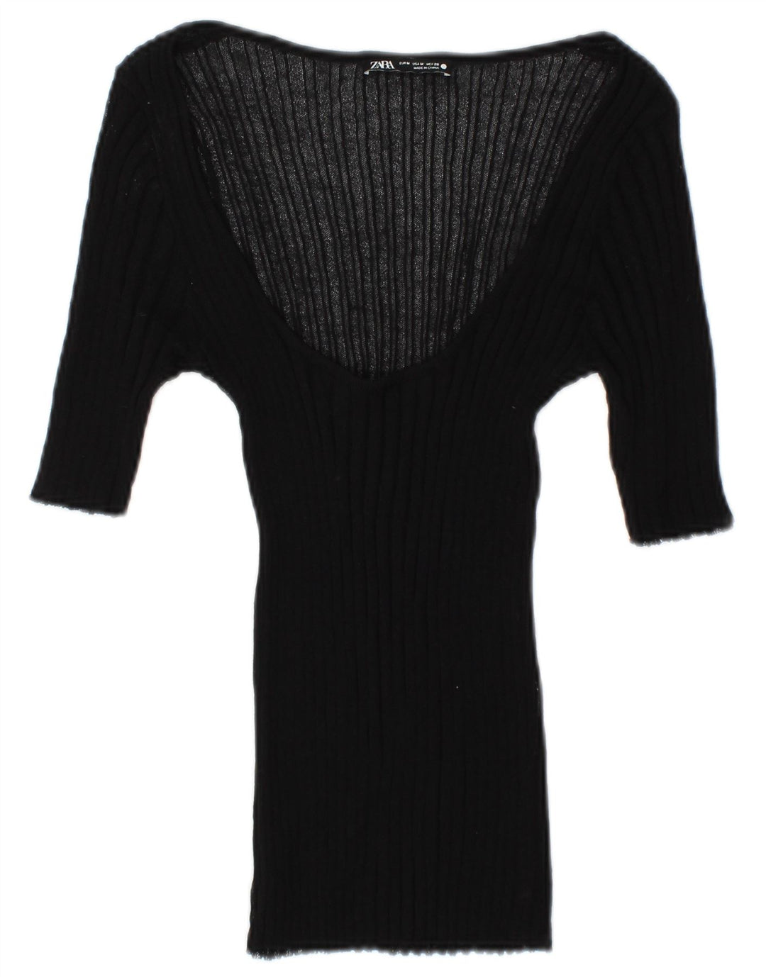 Zara Dame se Gennem 3/4 ærmet bluse Top UK 12 Medium Sort
