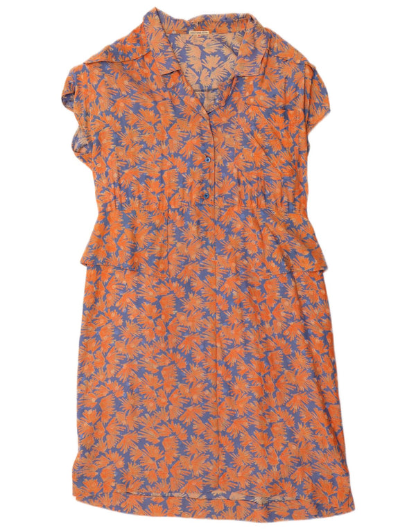 Vintage Kvinders Kortærmede Peplum Kjole EU 40 Medium Orange Floral Silke