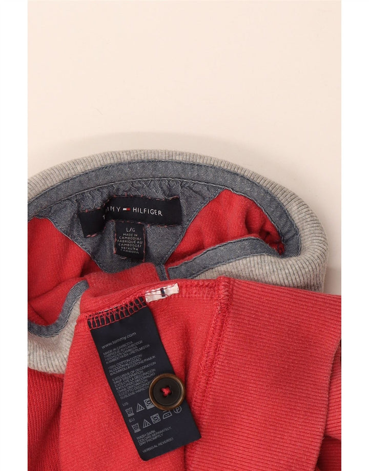 Tommy Hilfiger Herre Button Neck Sweatshirt Jumper Stor Rød Bomuld