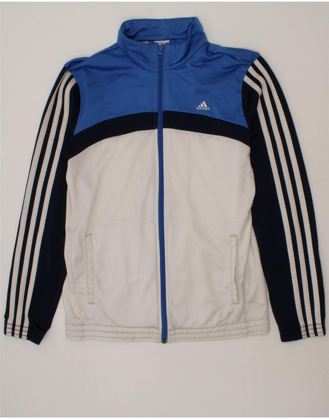 ADIDAS Boys Tracksuit Top Jacket 13-14 Years Blue Colourblock Polyester Vintage Adidas and Second-Hand Adidas from Messina Hembry 