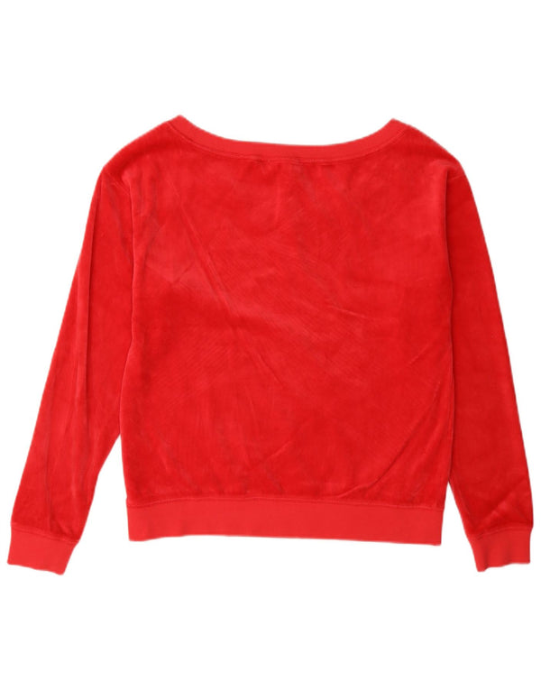 Juicy Couture Dame Oversized Velvet Sweatshirt Jumper UK 6 XS Rød Bomuld