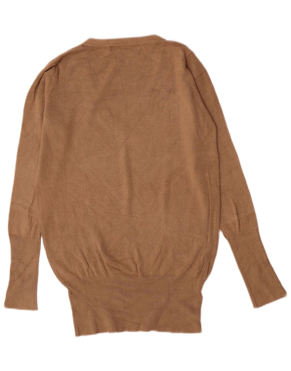 Zara Dame V-hals sweater UK 12 Medium Beige Rayon