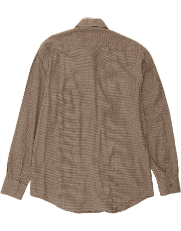 TRUSSARDI Mens Shirt Large Brown Houndstooth Cotton Vintage Trussardi and Second-Hand Trussardi from Messina Hembry 