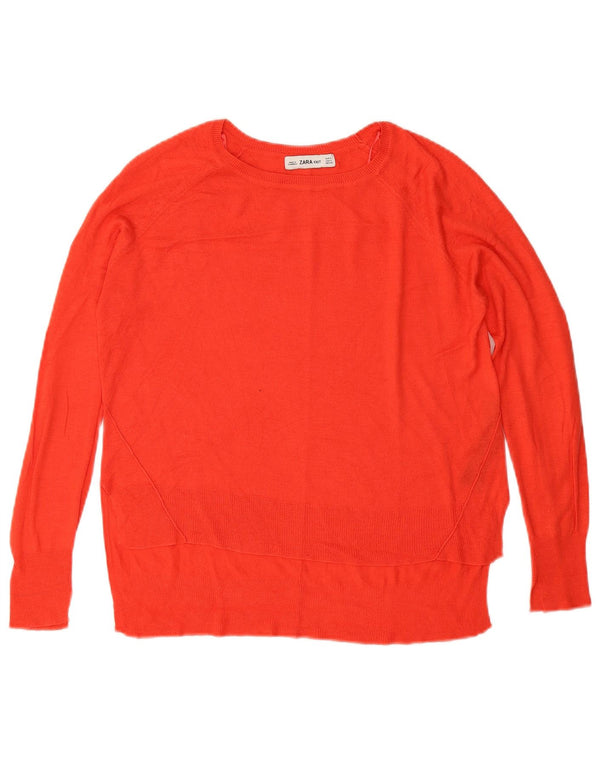 Zara Dame Oversized Boat Neck Jumper Sweater UK 10 Small Orange Viscose