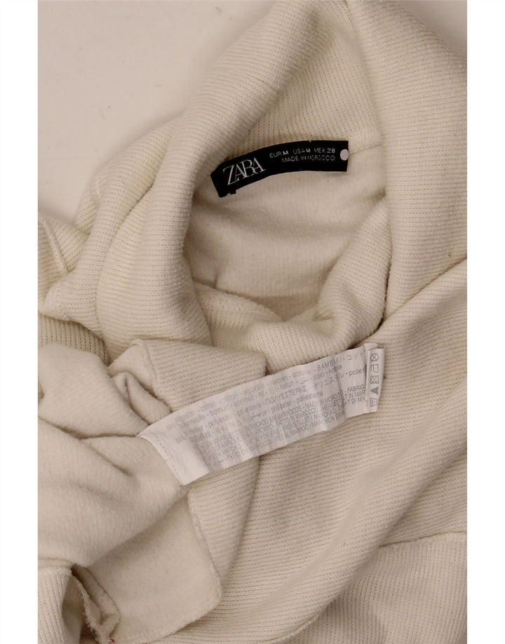 Zara Womens Oversized Crop Top Langærmet UK 14 Medium White Bomuld