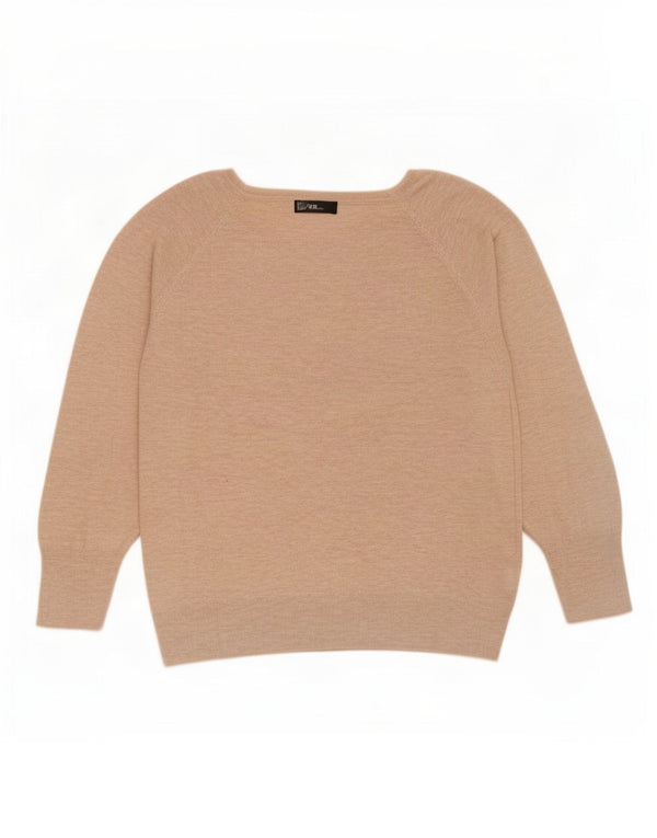 Zara Dame Oversized Boat Neck Jumper Sweater UK 14 Medium Beige Viscose