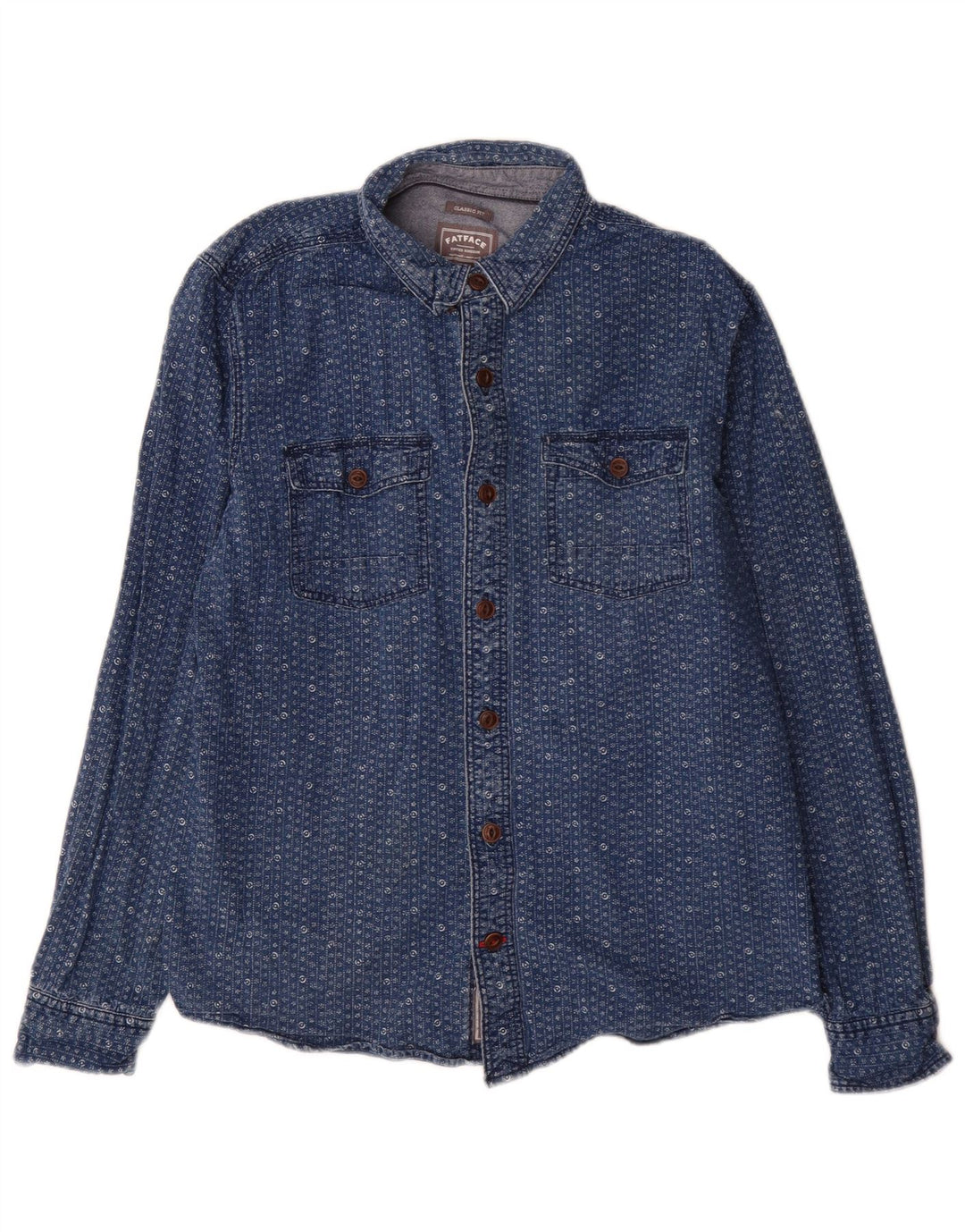 Fat Face Herre Classic Fit Denim Shirt Medium Blue Floral Bomuld