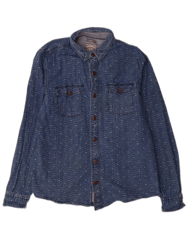 Fat Face Herre Classic Fit Denim Shirt Medium Blue Floral Bomuld