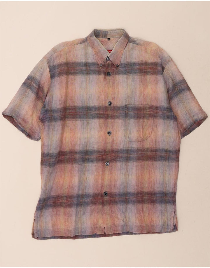 SIGNUM Mens Short Sleeve Shirt Medium Multicoloured Plaid Linen Vintage Signum and Second-Hand Signum from Messina Hembry 