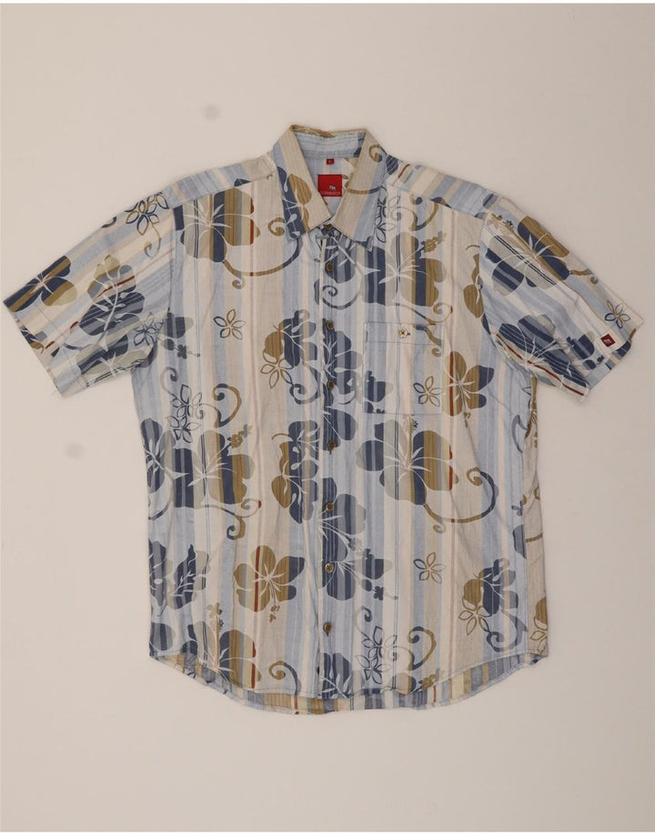 DORNBUSCH Mens Short Sleeve Shirt Large Blue Floral Cotton Vintage Dornbusch and Second-Hand Dornbusch from Messina Hembry 