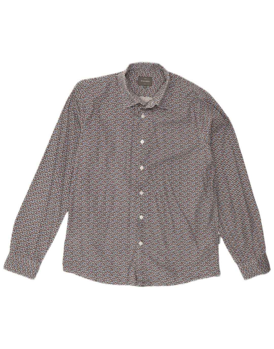 PETER WERTH Mens Abstract Pattern Shirt Medium Blue Cotton