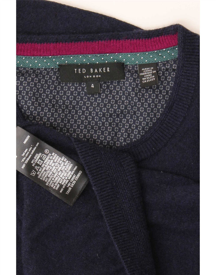 Ted Baker Herre Crew Neck Jumper Sweater Størrelse 4 Large Navy Blue Wool