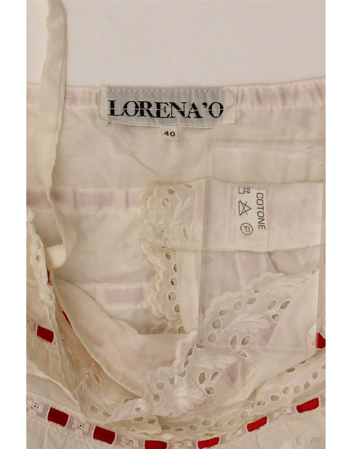 Lorena'O Dame Crop Cami Top IT 40 Lille hvid stribet bomuld