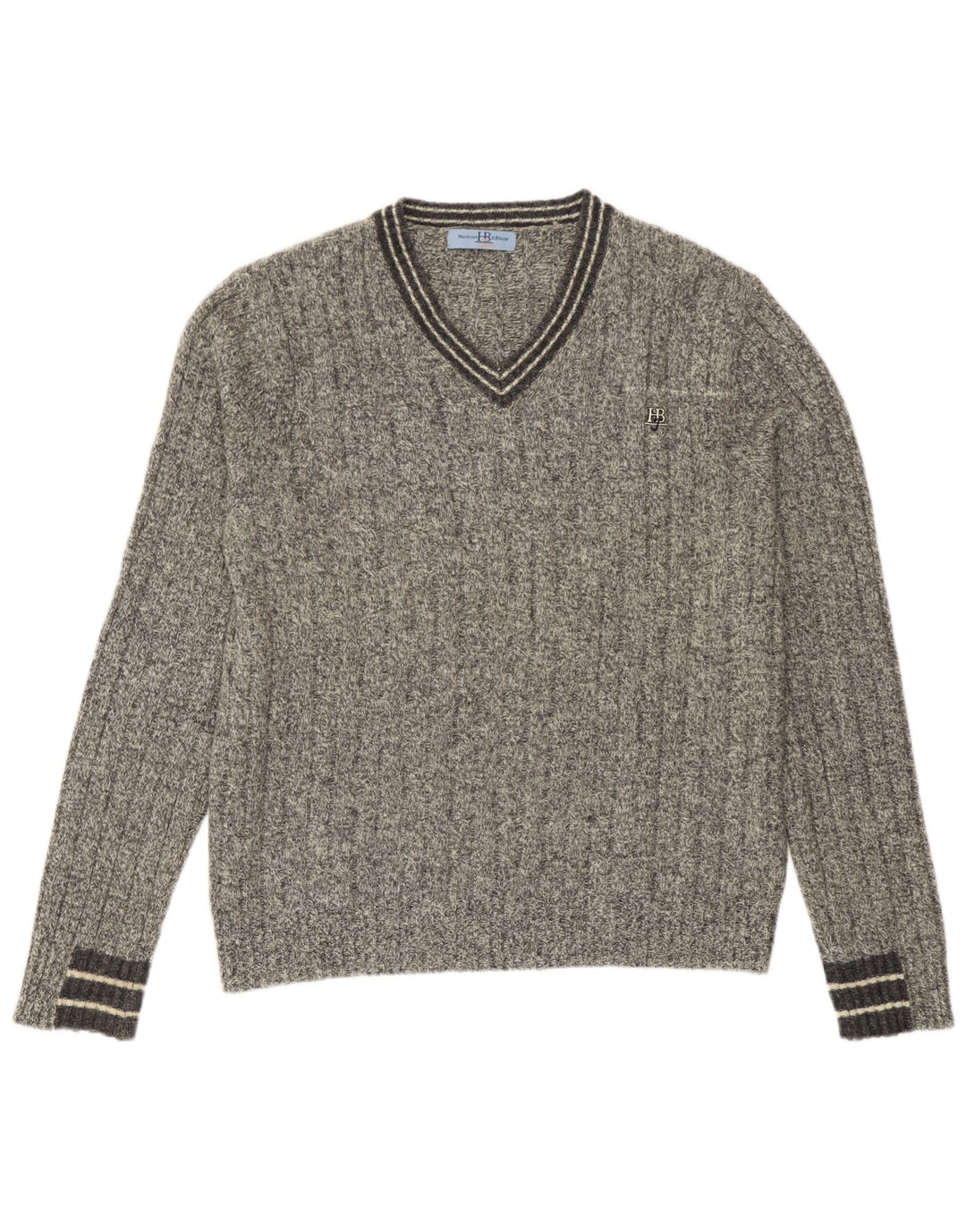 Harmont & Blaine Herre V-hals sweater, lille grå flækket lammeuld
