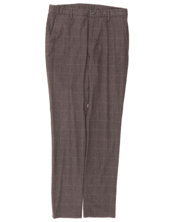 Massimo Dutti Mens Slim Fit Casual Trousers EU 42 Large W32 L32 Grey Check