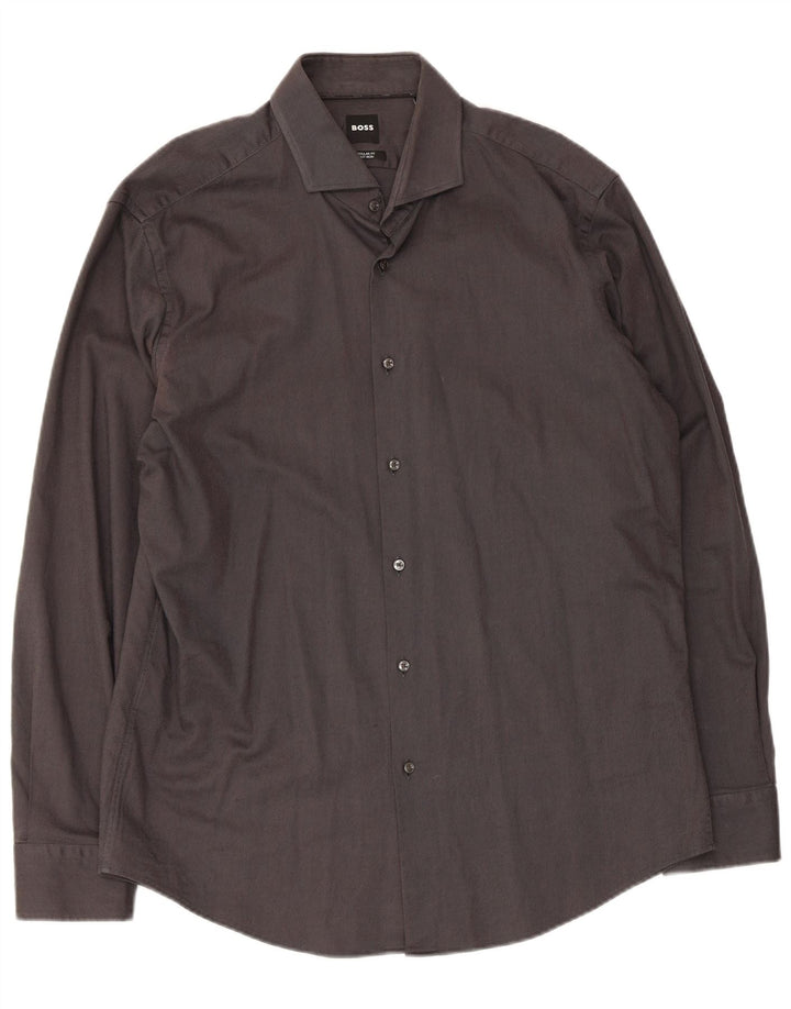 Hugo Boss Herre Regular Fit Skjorte Størrelse 43 17 XL Grå Bomuld