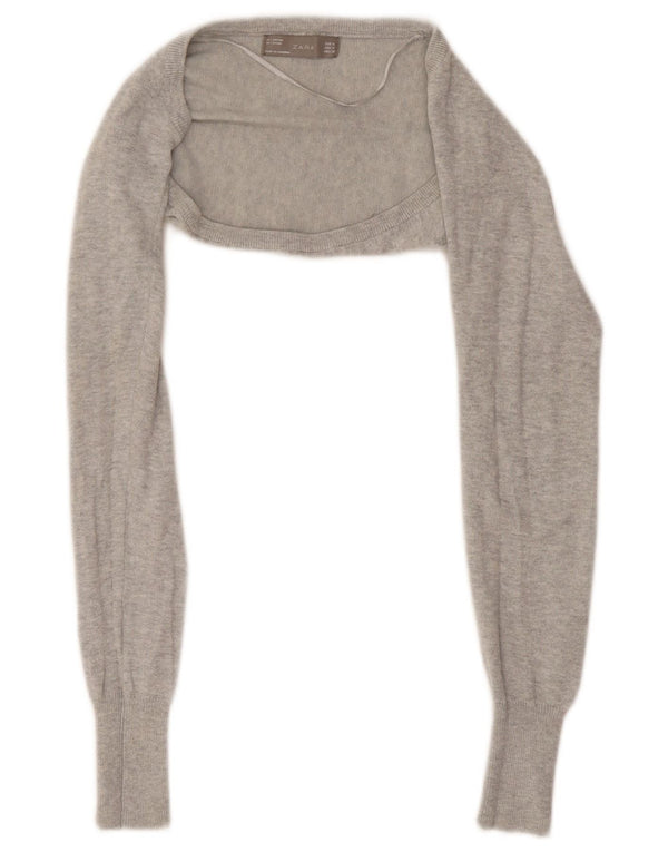 Zara Womens Bolero Cardigan Sweater UK 12 Medium Grey Bomuld