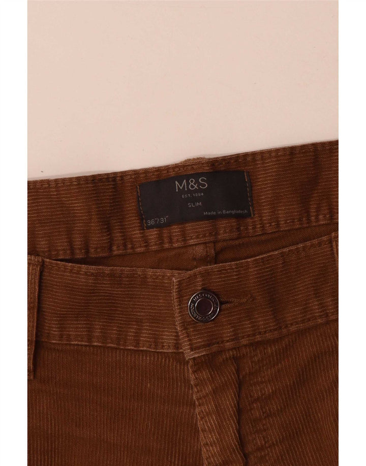 Marks & Spencer Herre Slim Corduroy Shorts W36 Large Brown