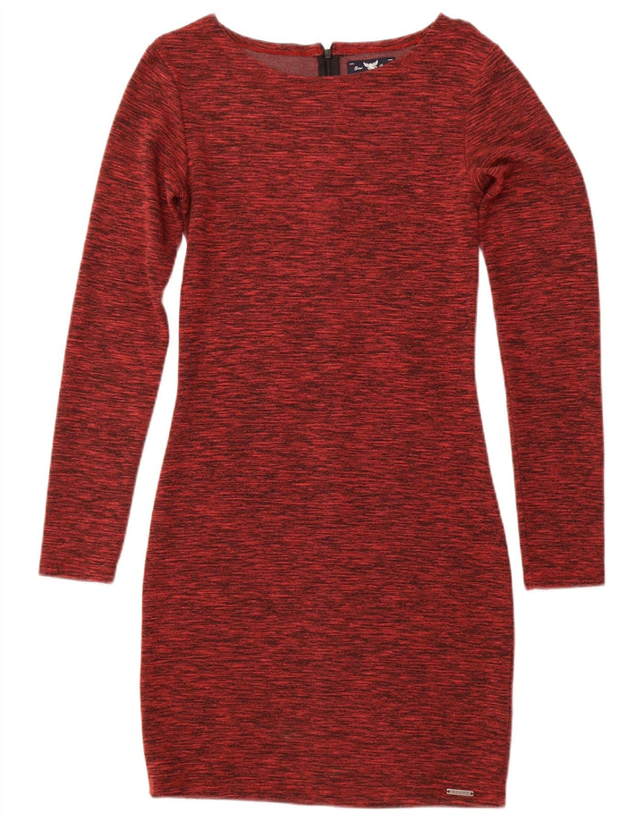 SUPERDRY Langærmet Bodycon-kjole til kvinder UK 8 Small Bourgogne Flecked