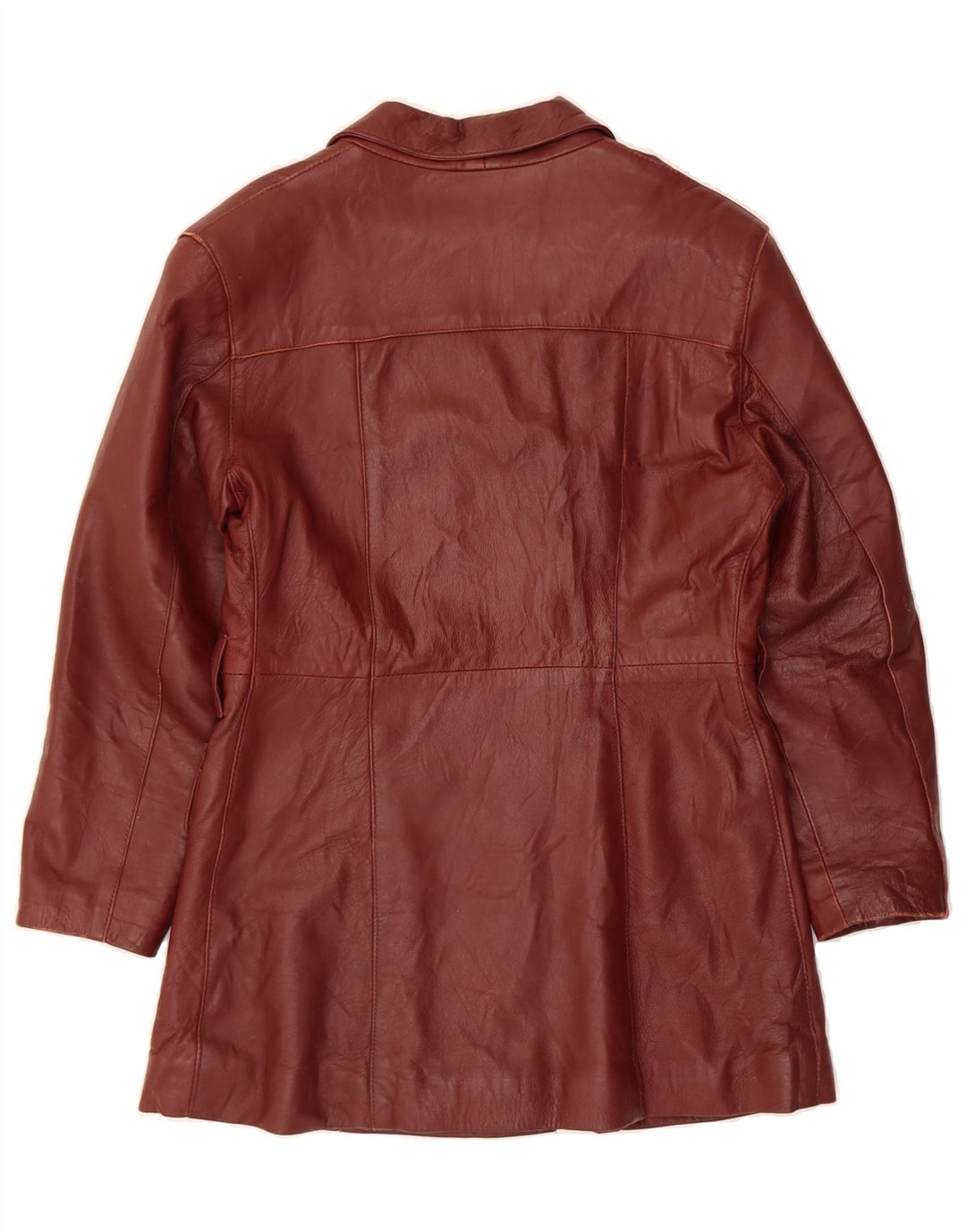 VINTAGE Womens Double Breasted Leather Coat IT 42 Medium Maroon Vintage Vintage and Second-Hand Vintage from Messina Hembry 