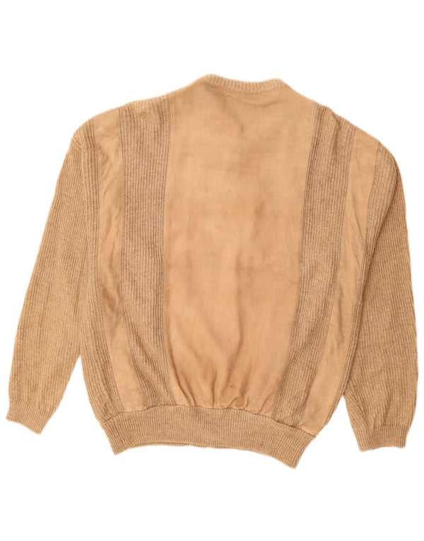 Vintage Mens Suede Bomber Jacket UK 38 Medium Beige Striped Leather